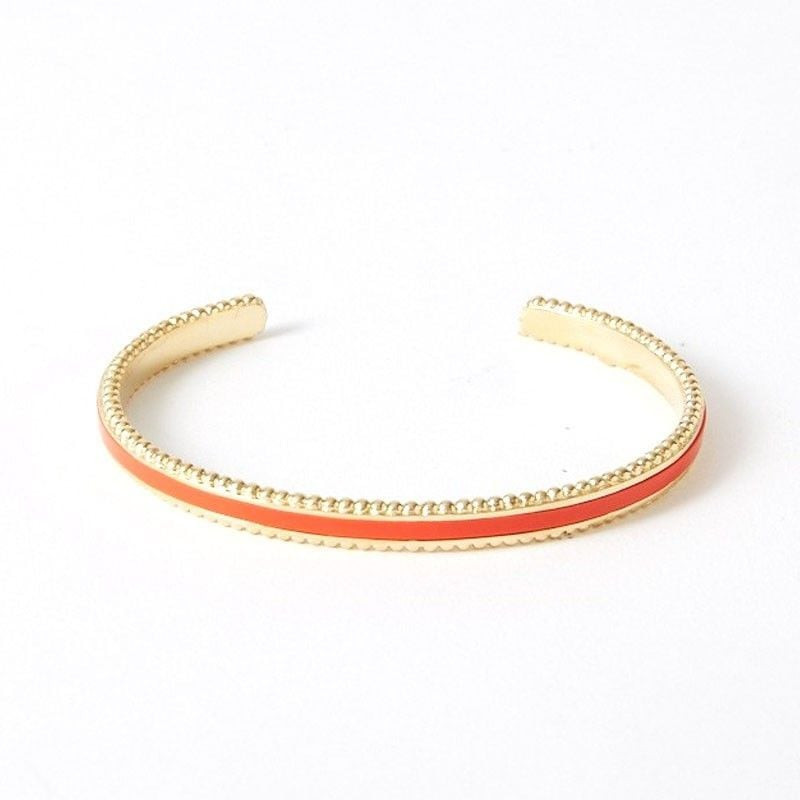 Bracelet jonc FLOWERSFORZOE acier doré cuir orange, packshot sur fond clair
