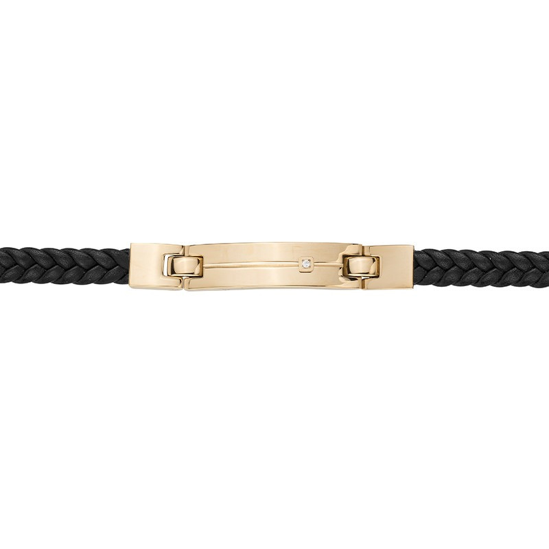 Bracelet PHEBUS Diamant collection Jacques cuir noir acier doré