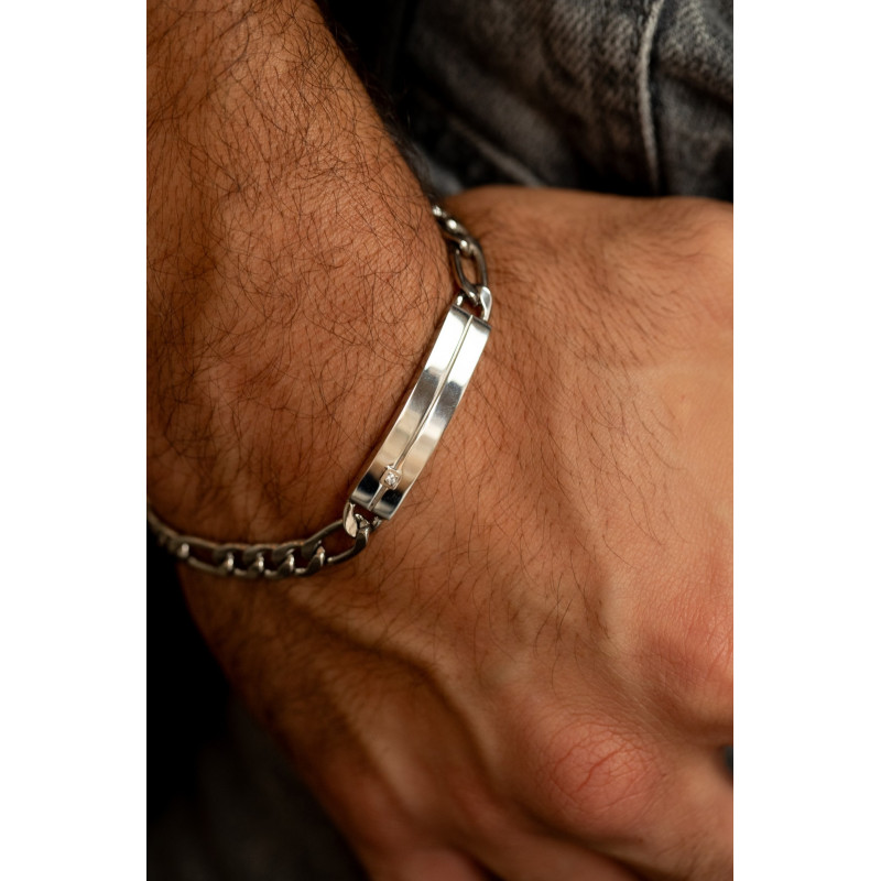 Bracelet gourmette PHEBUS Diamant collection Olivier acier argenté