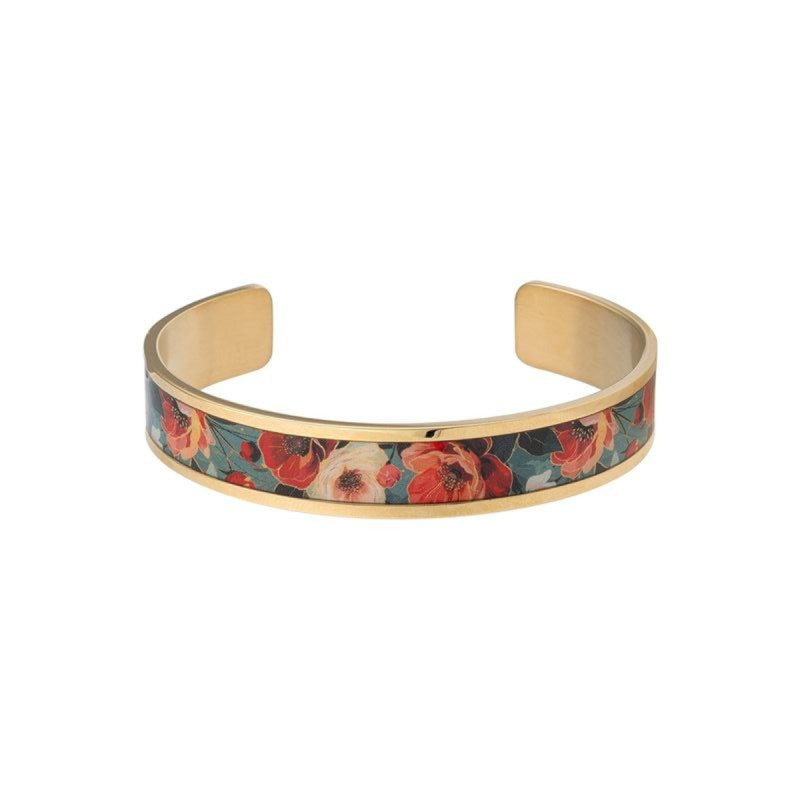 Bracelet manchette LOUISE GARDEN collection Camélia acier doré