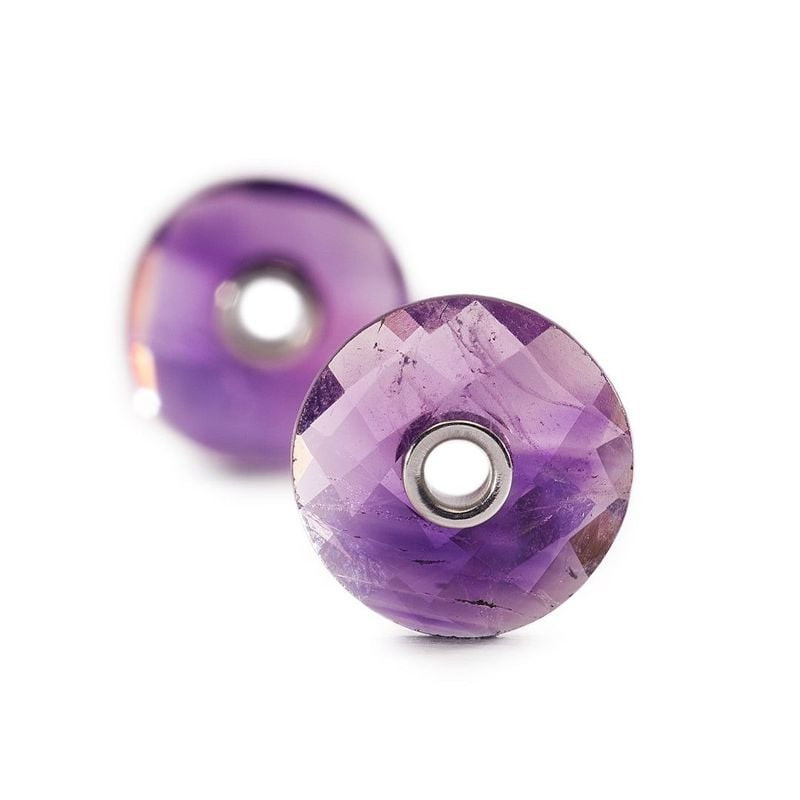 Perle de Boucle d'Oreilles Trollbeads Améthyste Violette, pendentif en pierre naturelle sur fond bla