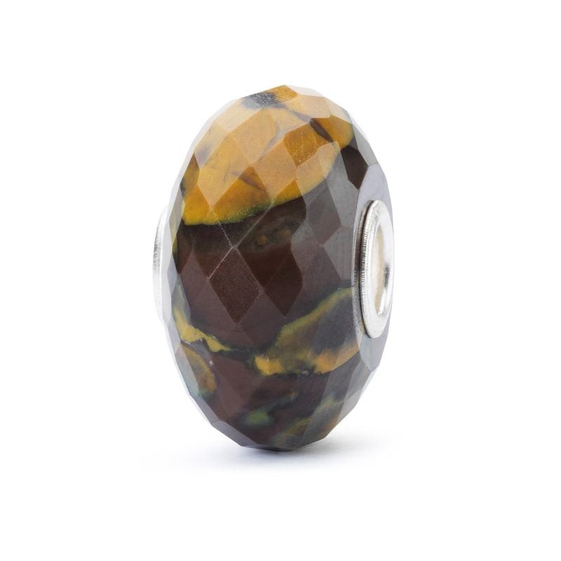 Bille Trollbeads en calcite facettée aux bandes brunes et ambrées avec une âme en argent sterling po
