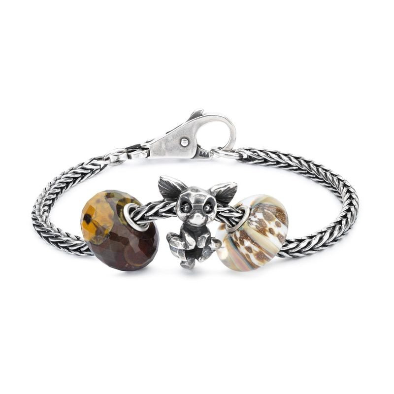 Bracelet chaîne en argent Trollbeads avec perle de calcite facettée, une breloque renard argent et u