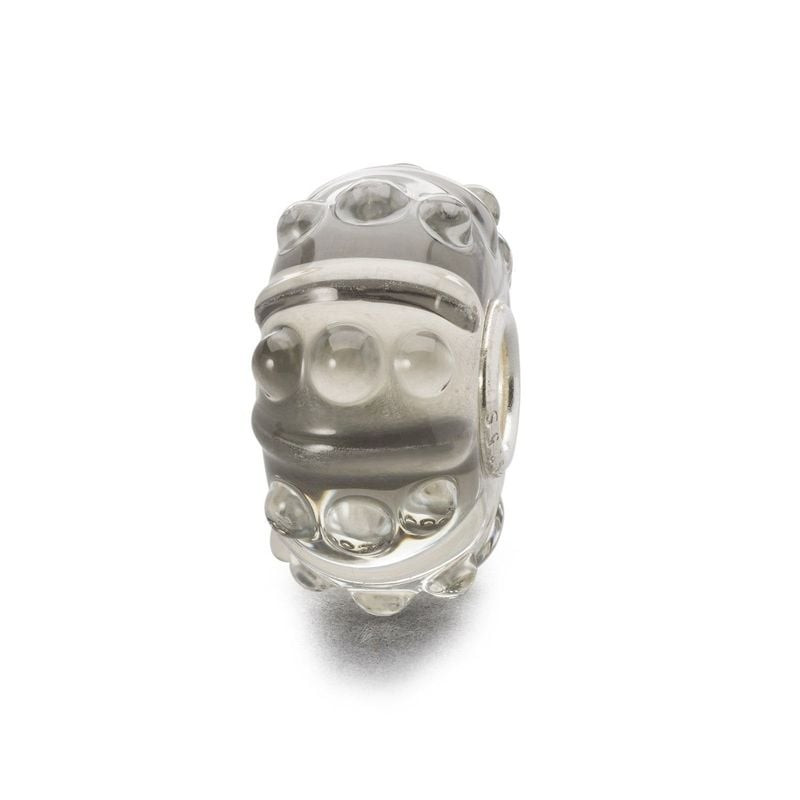Perle Trollbeads Brise de Sable en verre gris clair avec points de verre transparent en relief, sur 