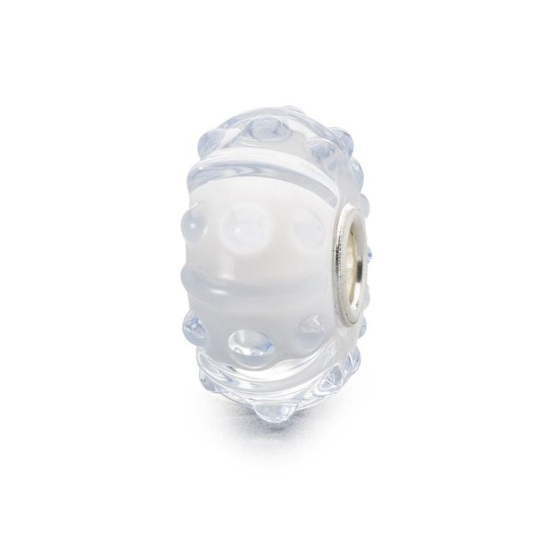 Photo produit de la perle de charme Trollbeads Brise Blanche en verre blanc, reliefs transparents et