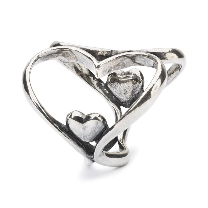 Pendentif Trollbeads Cœur à Cœur en argent sterling avec deux cœurs entrelacés et un centre ouvert