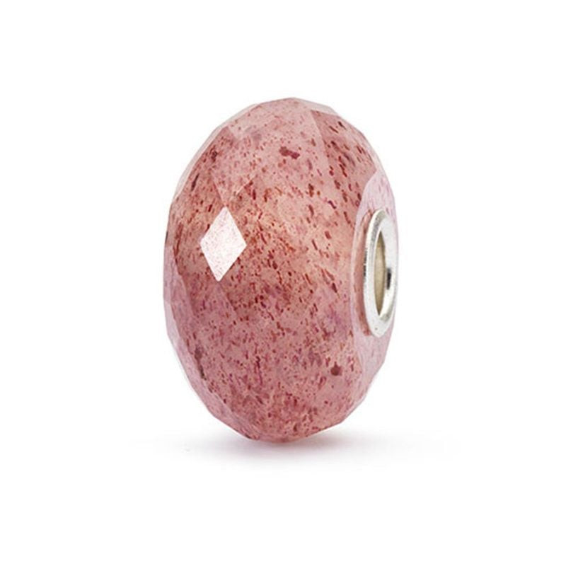 Charm Trollbeads Fraise Pierre Rose en quartz fraise rose pâle et argent, packshot produit