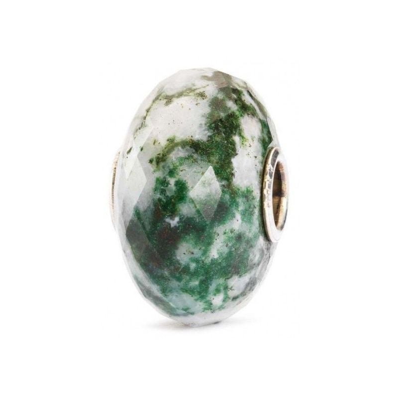Trollbeads Agate mousse en agate mousse facettée avec inclusions vertes et blanches et cœur en argen