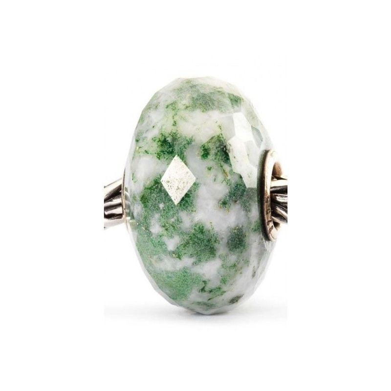 Perle Trollbeads Agate mousse en agate mousse verte sur cœur argent, facette diamant et inclusions v