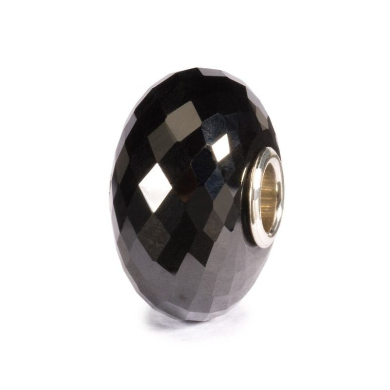 Perle Trollbeads Onyx noir facettée en pierre gemme noire avec âme en argent sterling poli