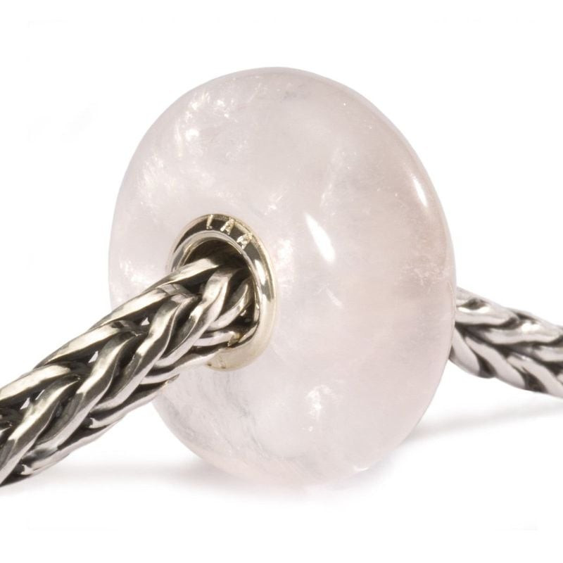 Perle Trollbeads Quartz rose enfilée sur une chaîne Trollbeads en argent massif, pierre naturelle po
