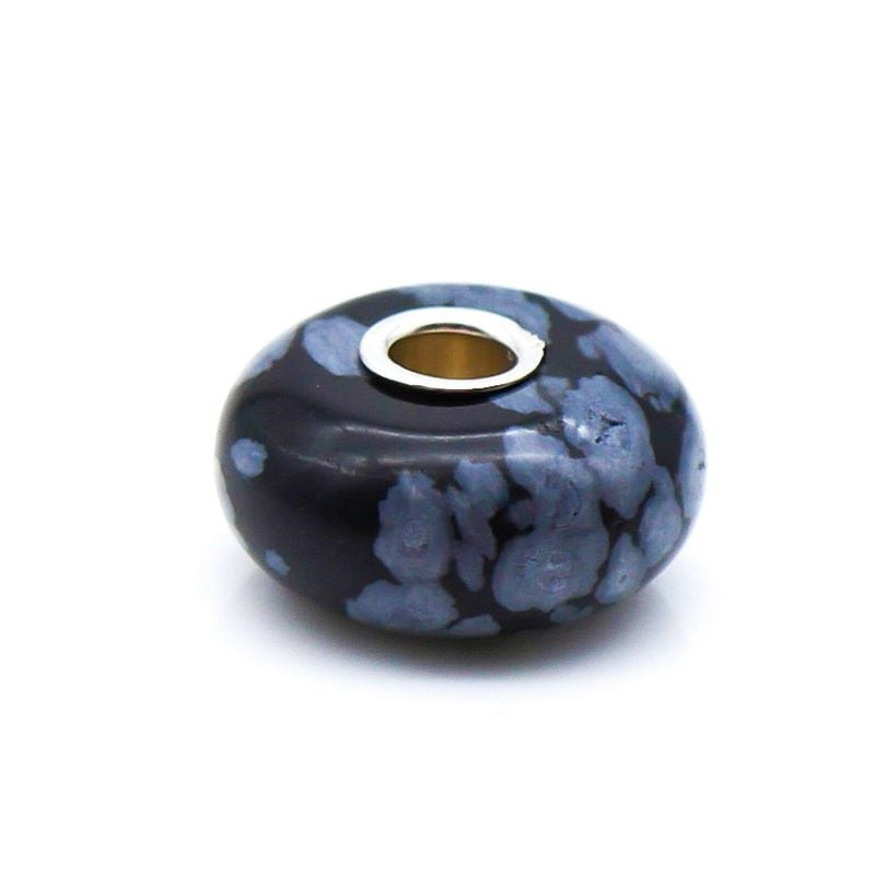 Perle de Charme Trollbeads Flocon Obsidienne Noir, packshot sur fond blanc, obsidienne flocon et arg