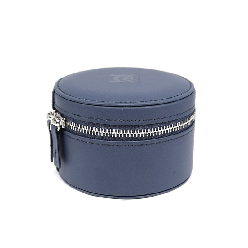 Boîte à Rangement Trollbeads Ronde Cuir Bleu Nuit, packshot sur fond blanc