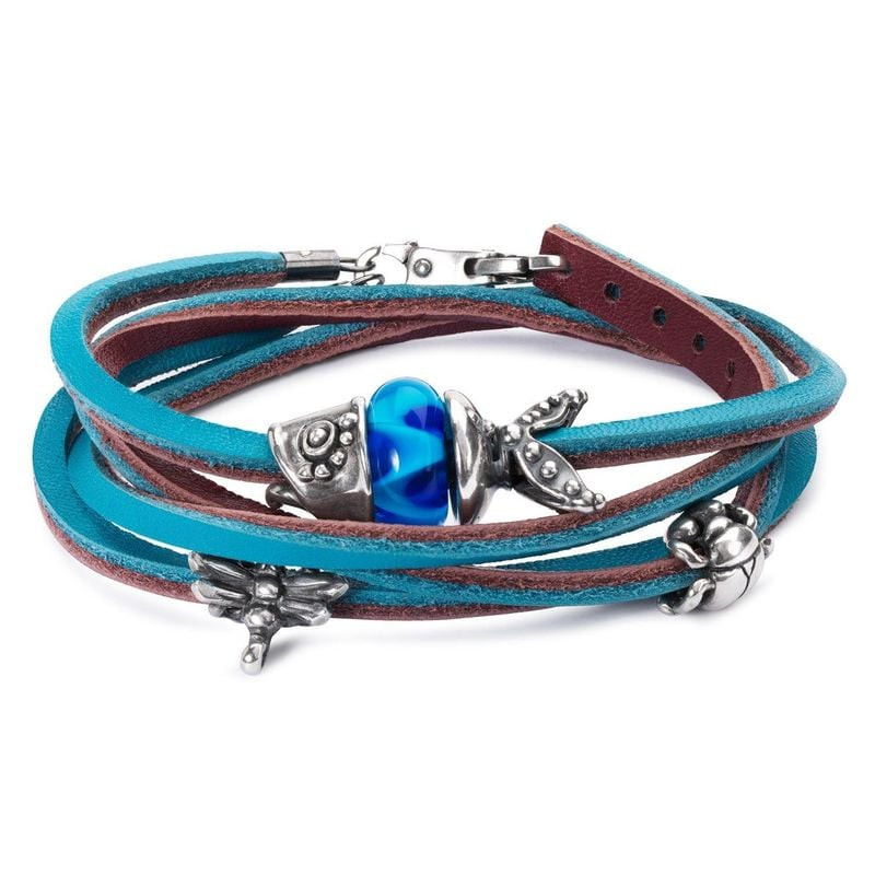 Bracelet Trollbeads Cuir Prune et Turquoise, packshot sur fond blanc