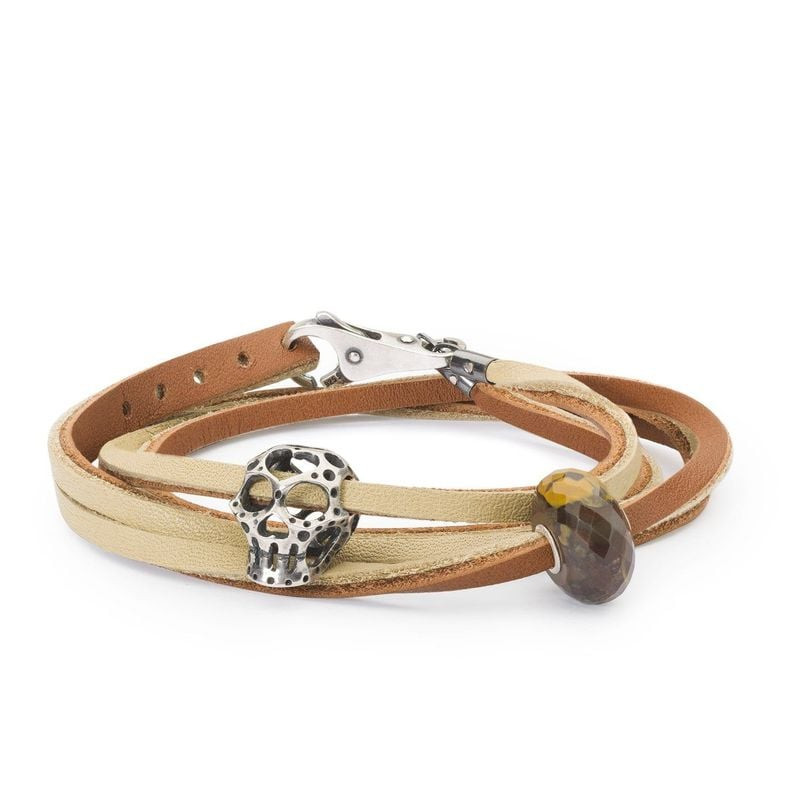Bracelet Trollbeads Double Cuir Marron, bracelet en cuir véritable marron beige, vue packshot.