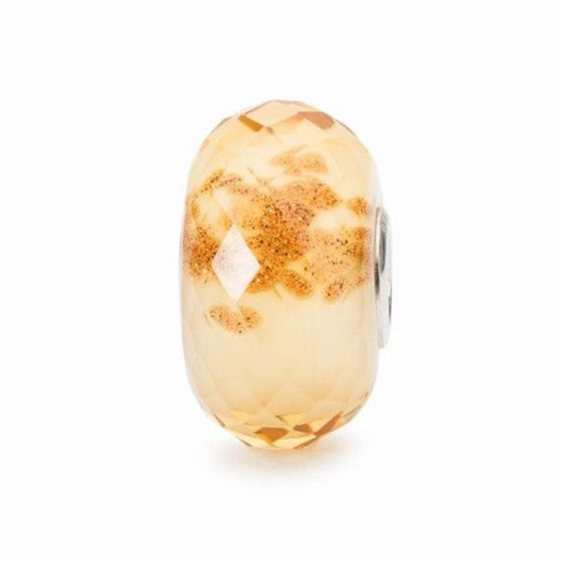 Perle en verre Trollbeads Scintillement jaune facettée, jaune doux avec inclusions de paillettes dor
