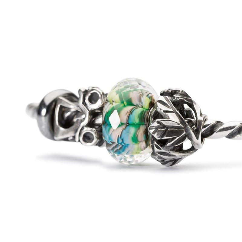 Perle Trollbeads Paisible Horizon Verre Vert, perle en verre soufflé à la main aux tons verts, bruns