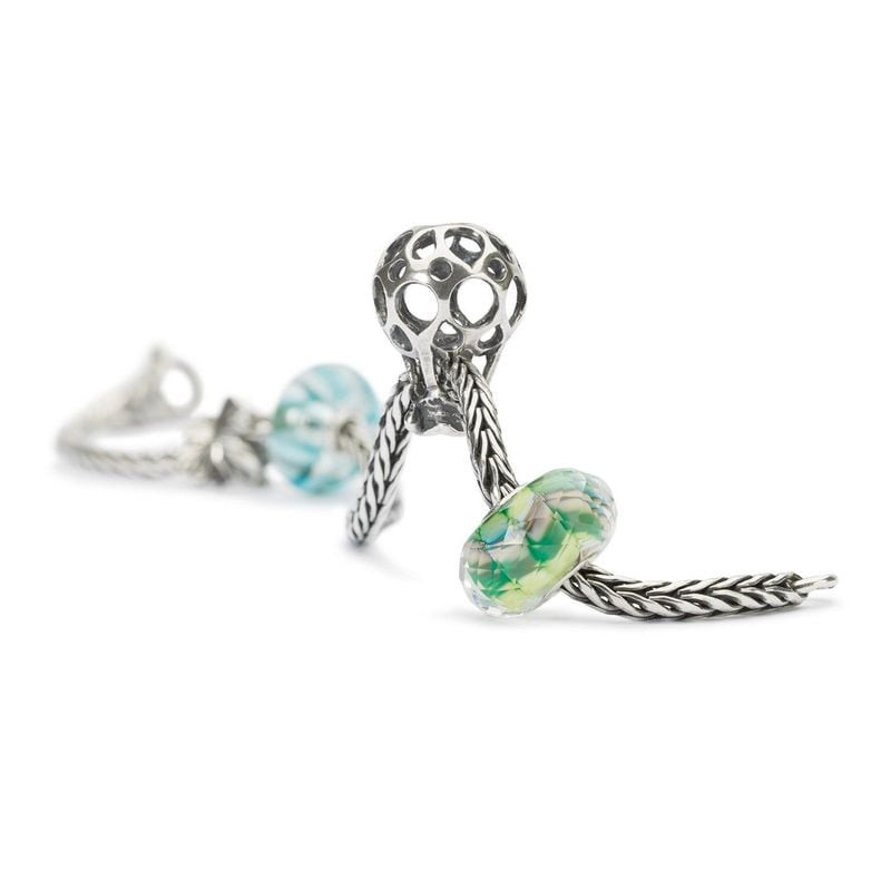 Perle Trollbeads Paisible Horizon Verre Vert, perle artisanale aux tons verts, bruns et bleus dans u