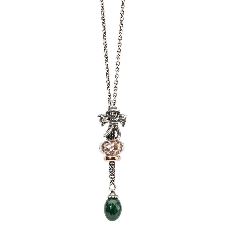 Collier Trollbeads avec perle Île déserte en verre de Murano, figurine de renard en argent et gemme 