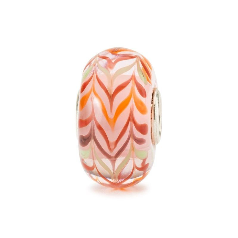 Perle Trollbeads Romance en verre soufflé à la main, rose et crème, motif chevron orange et cœur en 