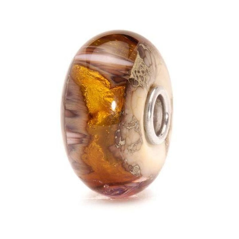 Perle Trollbeads Grotte en or en verre avec volutes ambrées et crème et inclusions de feuille d'or 2