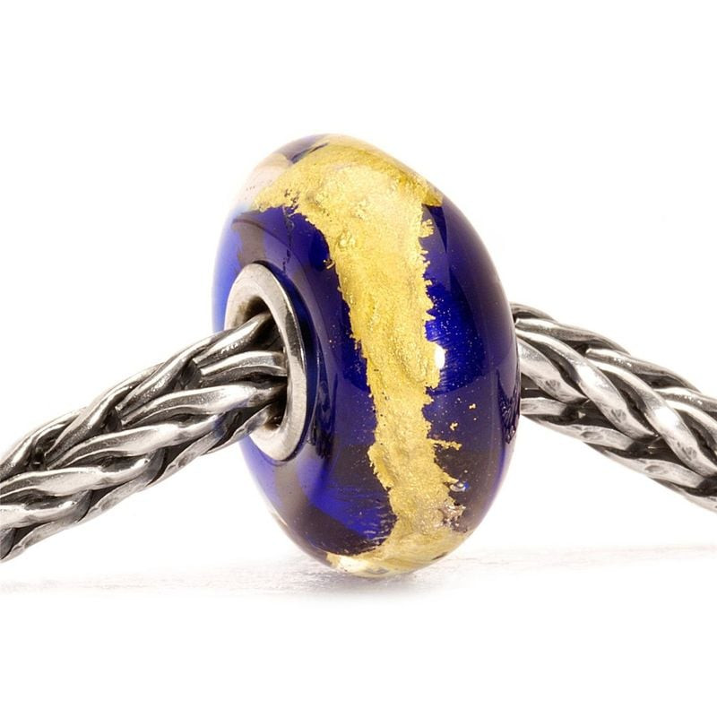 Perle de Charme Trollbeads Chakra Gorge Verre Bleu en verre bleu et or 22 carats, perle artisanale u