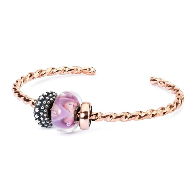 Perle de charme Trollbeads Vagues Verre Rose en verre de Murano, ambiance océan, bijou artisanal Tro