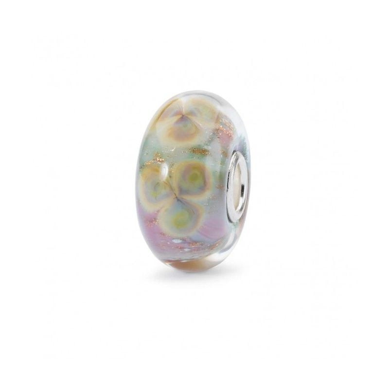 Perle Trollbeads Vœux fleuris en verre de Murano, motif floral et noyau en argent 925.