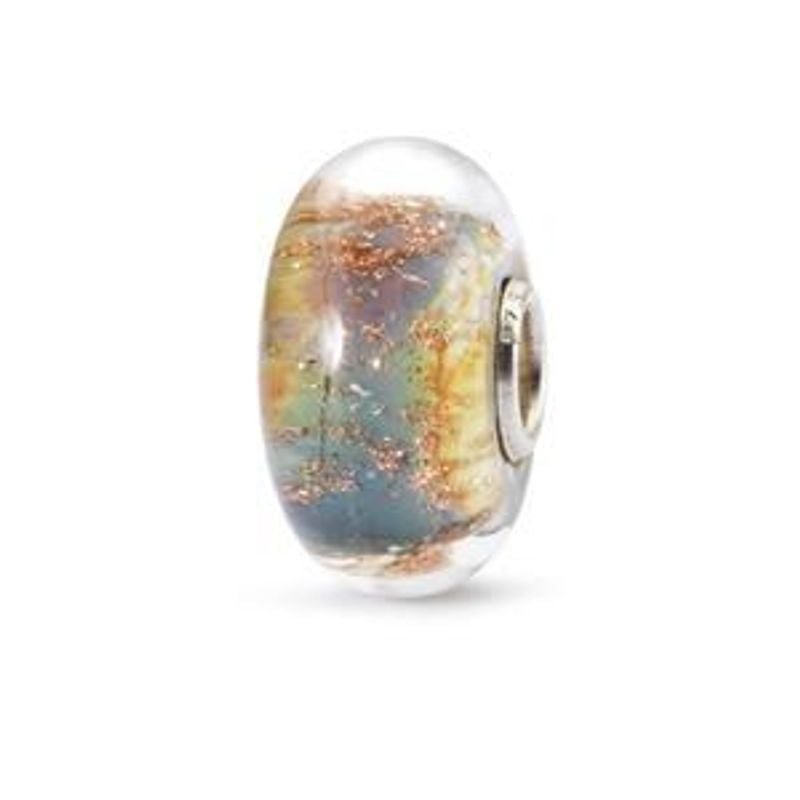 Perle charme Trollbeads Pont de l'arc-en-ciel, TGLBE-10325, en verre de Murano aux nuances beige, bl