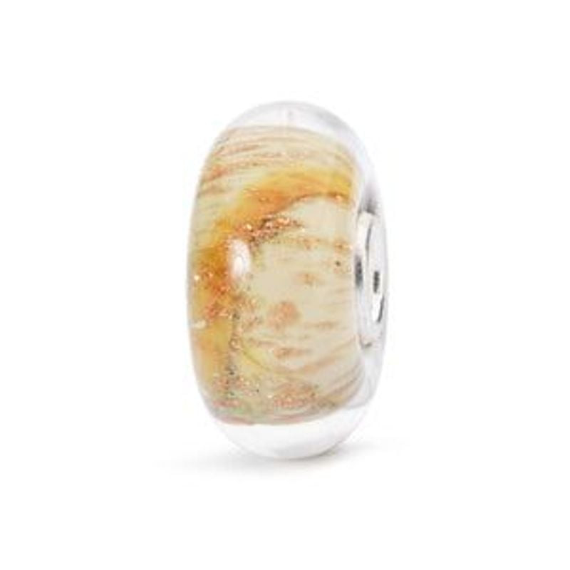 Perle en verre Trollbeads Arc-en-ciel de chance aux tons ambre doré et miel avec éclat bronze