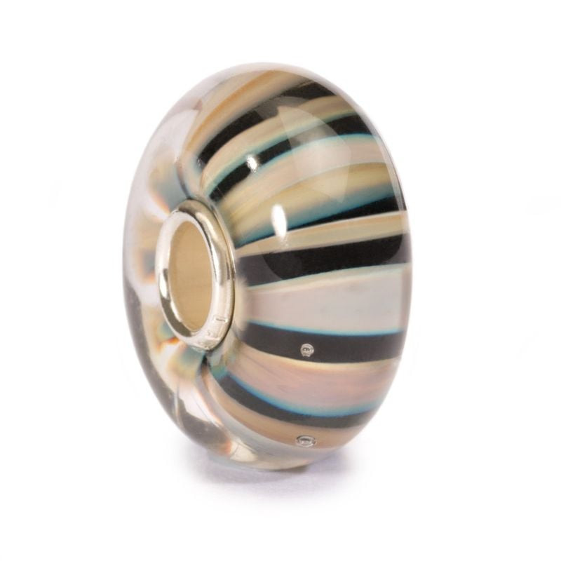 Perle Trollbeads Rayures kaki en verre, rayures kaki, noires, bleues et roses, cœur en argent, packs