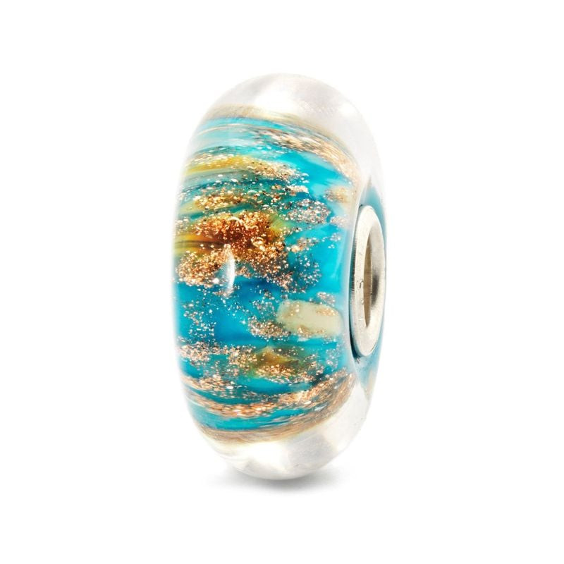Trollbeads Palais antique en verre de Murano, turquoise et paillettes dorées, cœur en argent, vue de