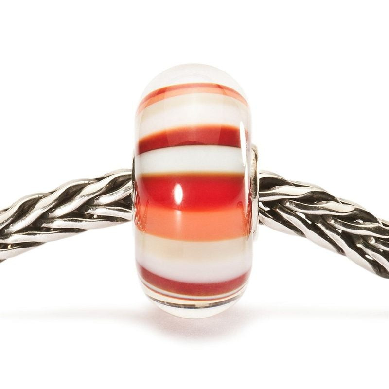 Perle de verre Trollbeads Framboise acidulée sur chaîne en argent sterling, motif rayé.