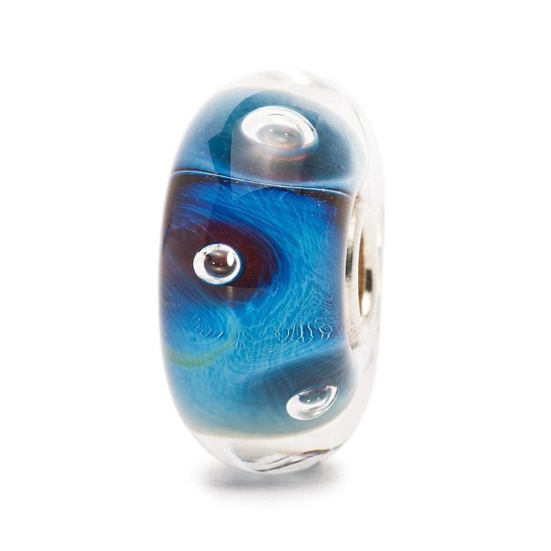 Perle Trollbeads L'Œil en verre de Murano bleu avec motif d'œil tourbillonnant et dôme de cristal tr