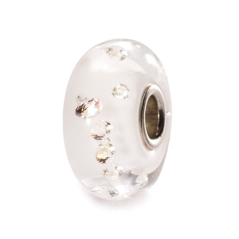 Perle Trollbeads en verre faite main avec doublure blanche et 13 oxydes de zirconium incrustés sur f
