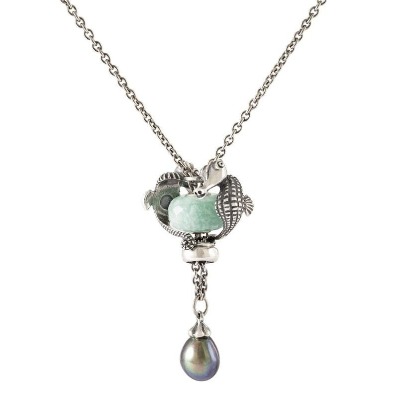 Pendentif Trollbeads Gardiens de l'océan Hippocampes Argenté sur fond marin, charm argent sterling 9