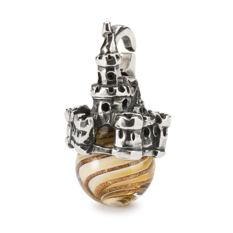 Pendentif Trollbeads Château de Sable Argenté en argent 925 et verre, packshot sur fond neutre.