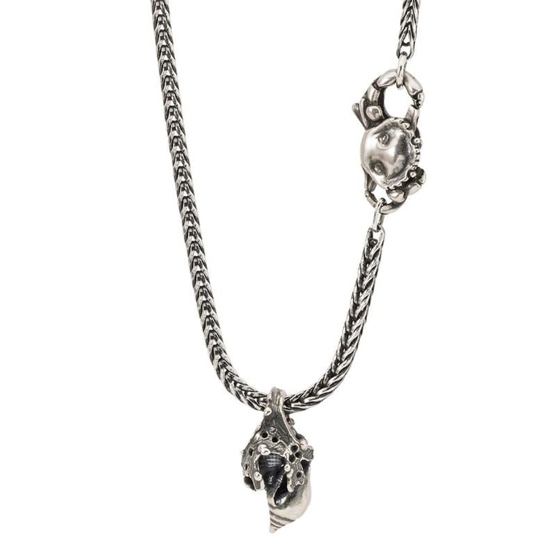 Pendentif Trollbeads Coquille Océan Argenté en argent 925, charm coquille de conque au design marin 