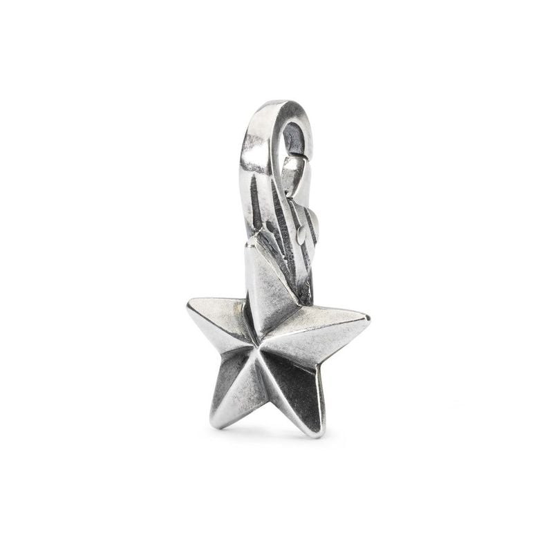 Pendentif étoile Faites un vœu Trollbeads en argent sterling avec finition oxydée et clip supérieur,