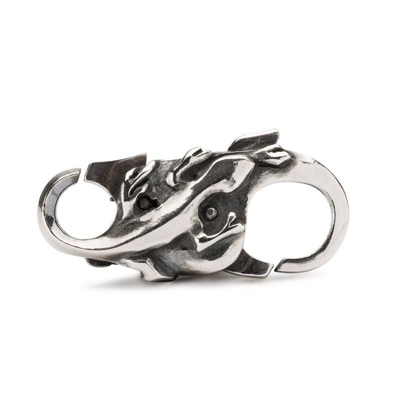 Fermoir lézard Trollbeads en argent 925 poli avec anneau double ouvert et détails oxydés