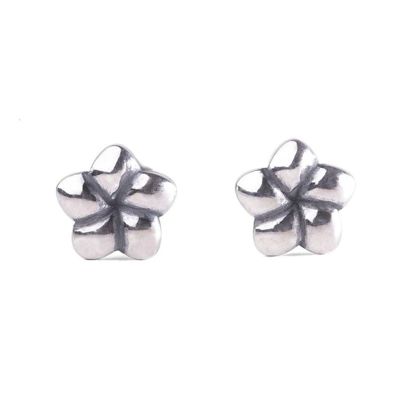 Paire de boucles d'oreilles puces Trollbeads Fleurs Tropicales en argent, motif floral à cinq pétale