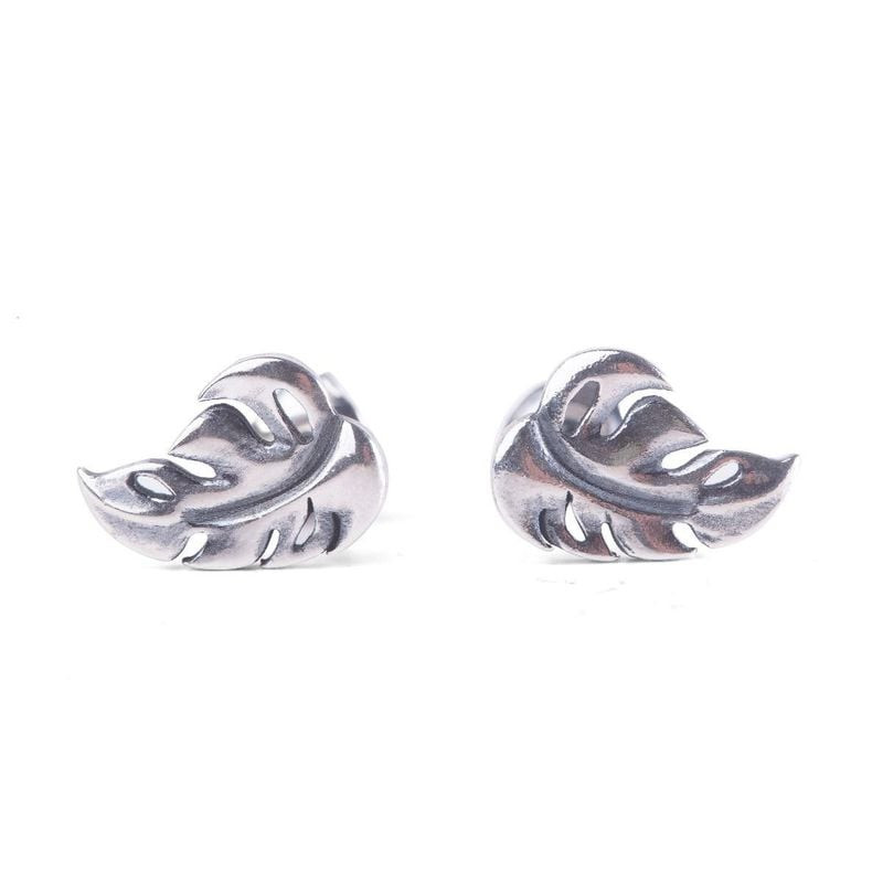 Paire de boucles d'oreilles puces Trollbeads Feuilles Tropicales en argent sterling avec motif de fe