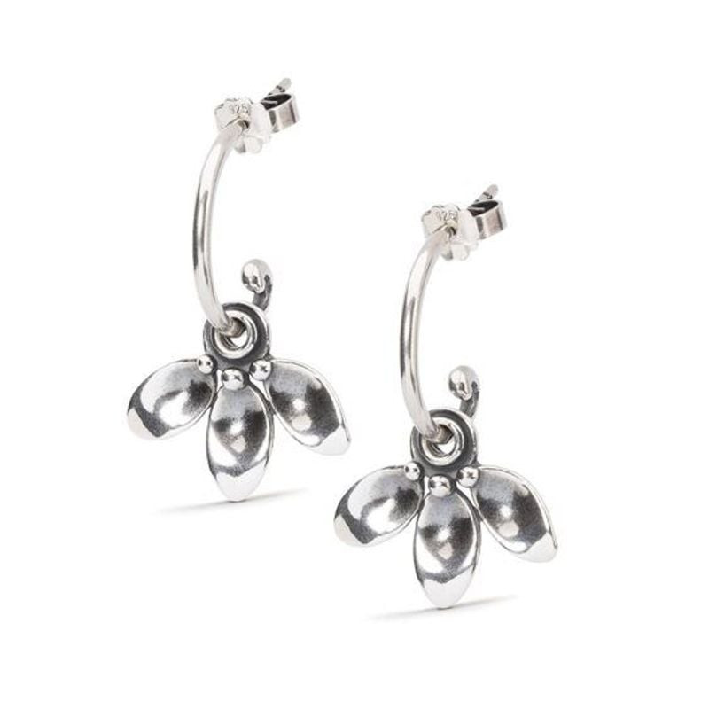 Crochets de boucles d'oreilles Trollbeads argentés avec spirale et pendentifs fleurs argentés suspen
