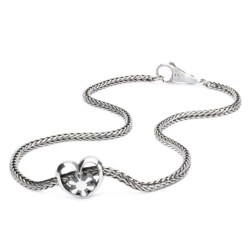 Perle cœur de cristal Trollbeads sur une chaîne en argent tressée complète avec fermoir mousqueton, 