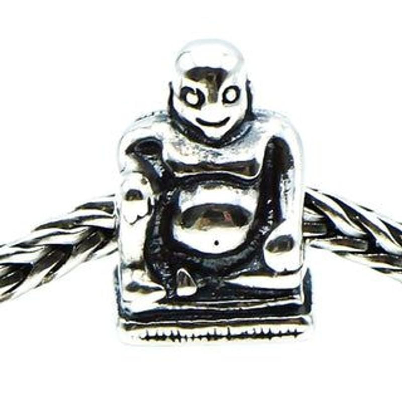 Bille Charm Trollbeads Bouddha Argenté en argent 925 posée sur un bracelet à charms