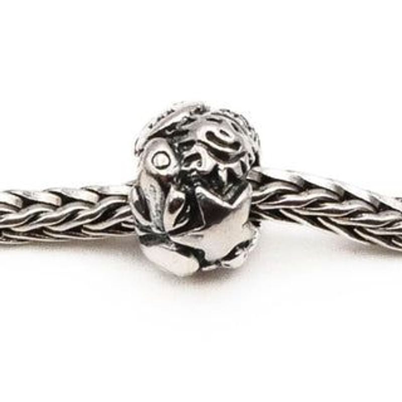 Bille en argent Trollbeads Symboles sur chaîne tissée avec motifs gravés de feuille d’épicéa et volu