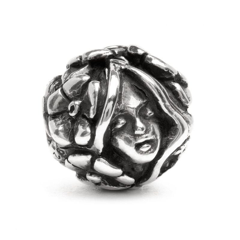 Perle Trollbeads Petite Poucette en argent avec le visage de Petite Poucette entouré de feuilles flo