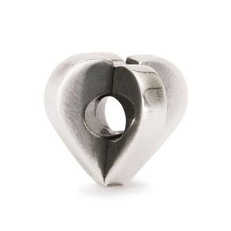 Perle à charme Trollbeads Double Cœur en argent sterling poli, deux cœurs fusionnés et trou central,