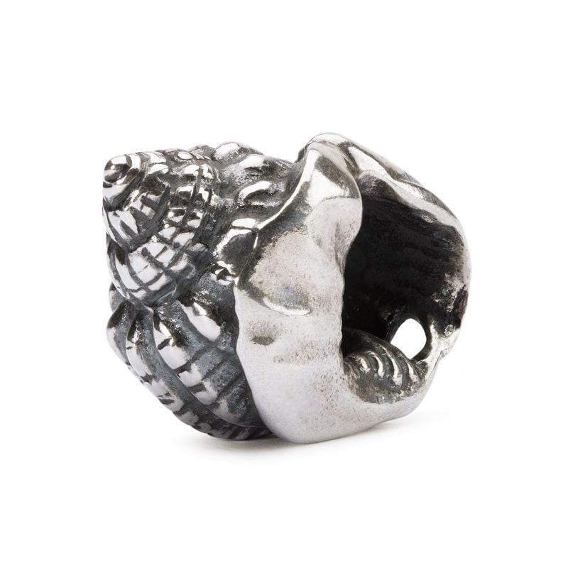 Packshot de la perle Trollbeads Blue Ocean Coquillage Argenté, argent sterling 925, vue de face sur 