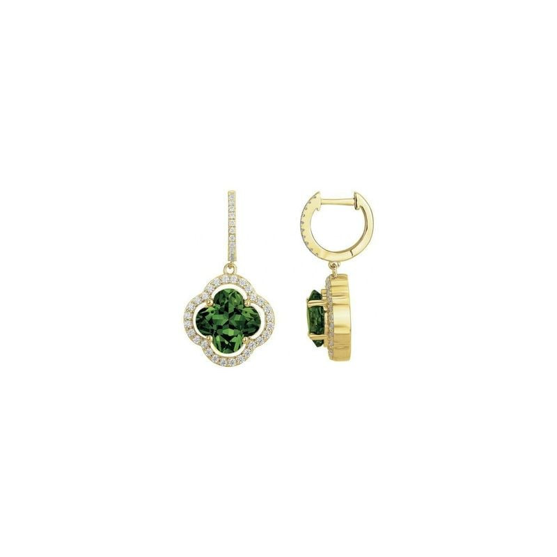 Boucles d'oreilles créoles Griffe Rouge plaqué or, pendentifs quatrefeuille en oxyde de zirconium ve